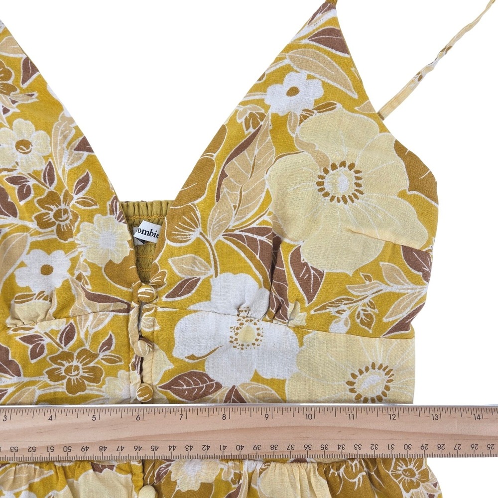Abercrombie & Fitch Maxi Dress Yellow‎ Floral Tiered Smocked Slit Boho Summer S - Picture 6 of 12